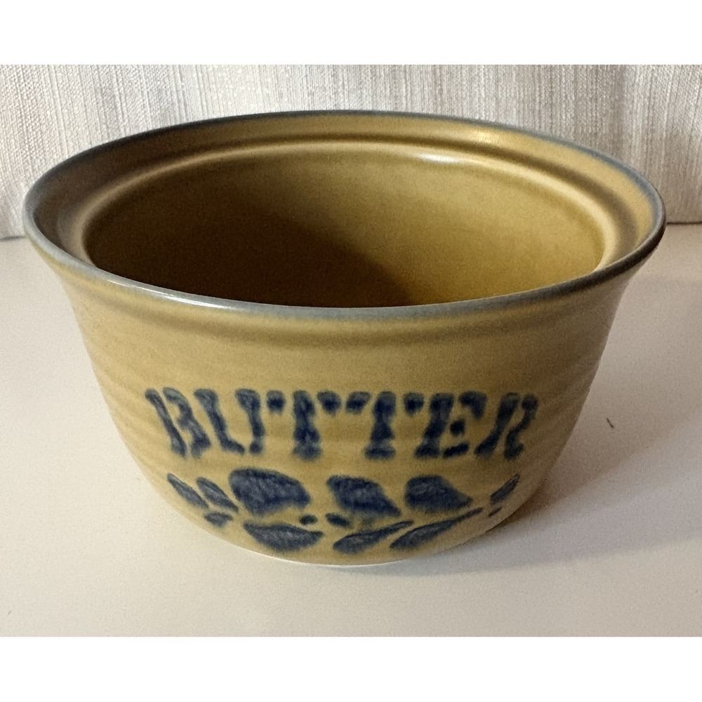 Vintage Pfaltzgraff Folk Art Butter Dish Base Only Brown Blue Stoneware USA